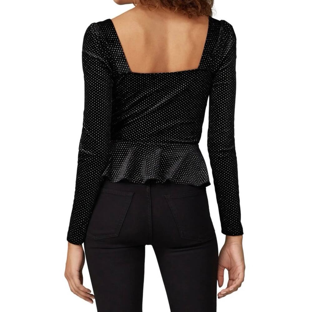 Saylor Elsa Black Velvet Metallic Peplum Top Long Sleeve Party Blouse Sz M - Picture 3 of 11